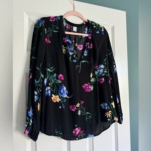 Old Navy Black Floral Tunic Blouse